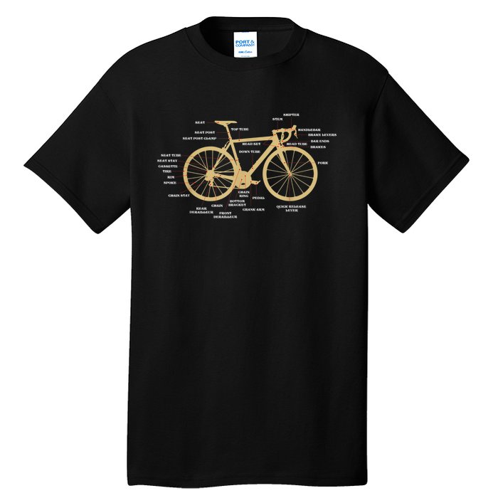 Bicycle Cycling Anatomy Road Bike Parts Biking Cyclist Tall T-Shirt