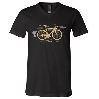 Bicycle Cycling Anatomy Road Bike Parts Biking Cyclist V-Neck T-Shirt