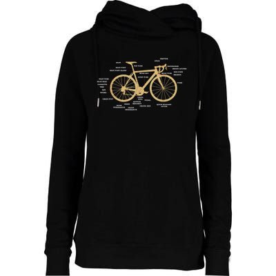 Bicycle Cycling Anatomy Road Bike Parts Biking Cyclist Womens Funnel Neck Pullover Hood