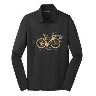 Bicycle Cycling Anatomy Road Bike Parts Biking Cyclist Silk Touch Performance Long Sleeve Polo