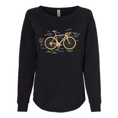 Bicycle Cycling Anatomy Road Bike Parts Biking Cyclist Womens California Wash Sweatshirt