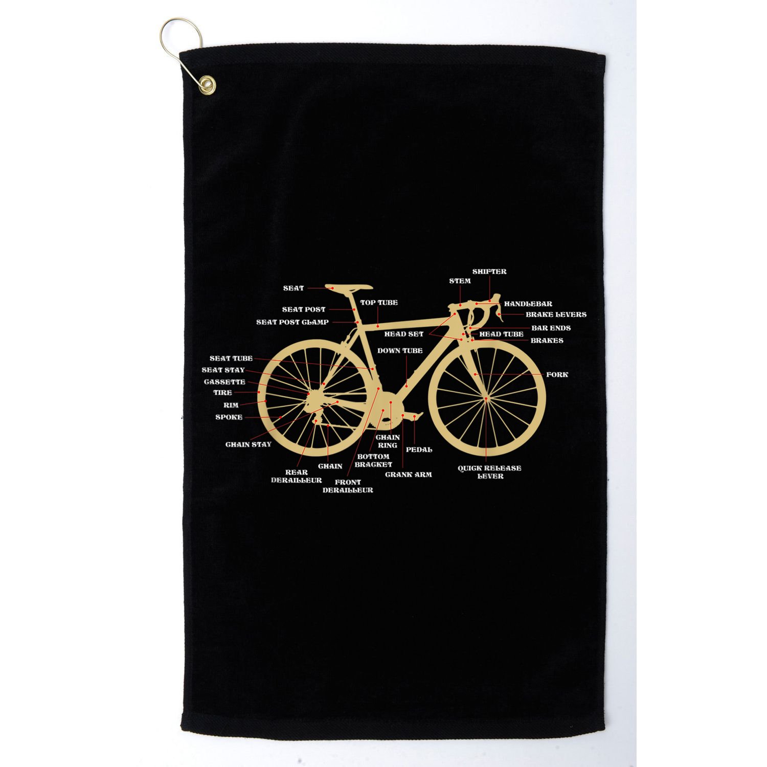 Bicycle Cycling Anatomy Road Bike Parts Biking Cyclist Golf Towel