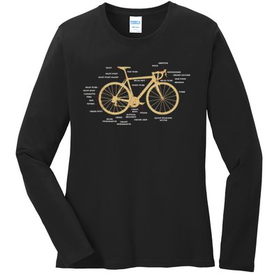 Bicycle Cycling Anatomy Road Bike Parts Biking Cyclist Ladies Long Sleeve Shirt