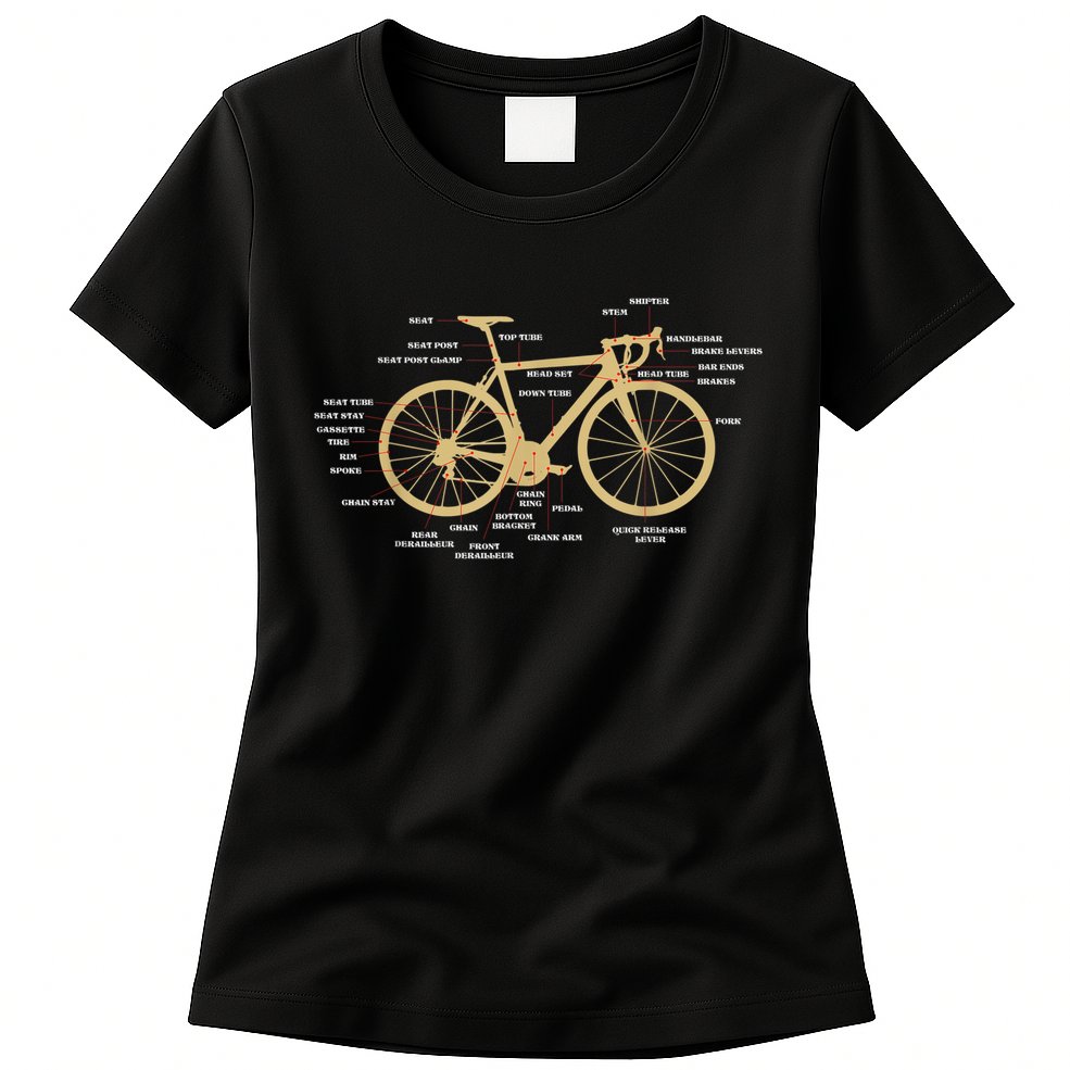 Bicycle Cycling Anatomy Road Bike Parts Biking Cyclist Womens T-Shirt
