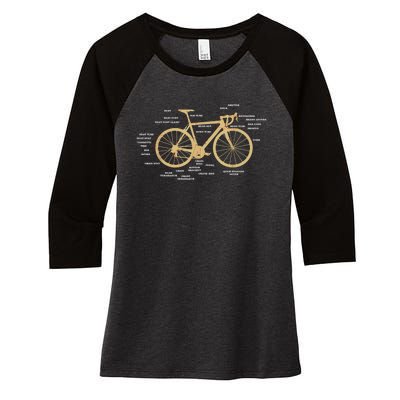 Bicycle Cycling Anatomy Road Bike Parts Biking Cyclist Women's Tri-Blend 3/4-Sleeve Raglan Shirt