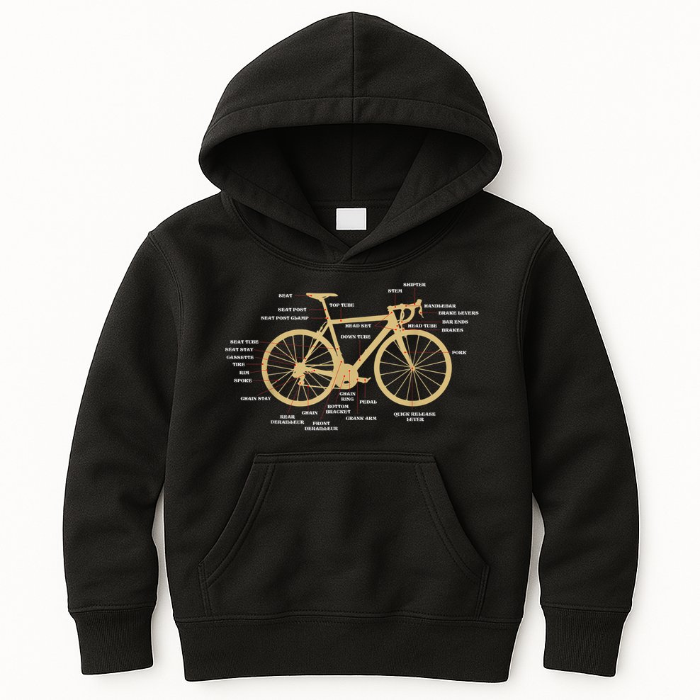 Bicycle Cycling Anatomy Road Bike Parts Biking Cyclist Kids Hoodie