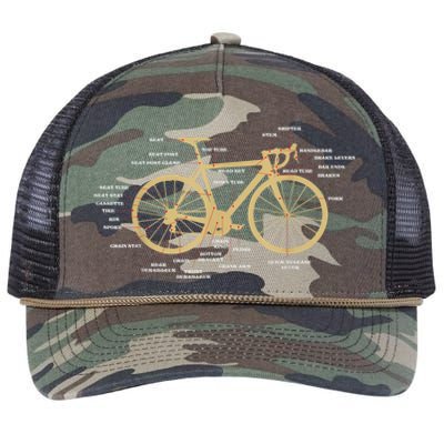 Bicycle Cycling Anatomy Road Bike Parts Biking Cyclist Retro Rope Trucker Hat Cap