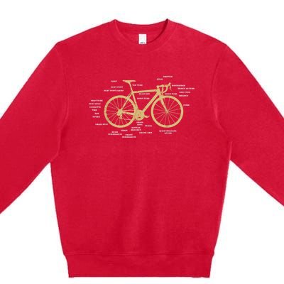 Bicycle Cycling Anatomy Road Bike Parts Biking Cyclist Premium Crewneck Sweatshirt