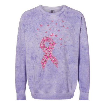 Breast Cancer Awareness Pink Butterfly Ribbon Colorblast Crewneck Sweatshirt