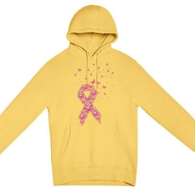 Breast Cancer Awareness Pink Butterfly Ribbon Premium Pullover Hoodie