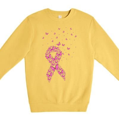 Breast Cancer Awareness Pink Butterfly Ribbon Premium Crewneck Sweatshirt