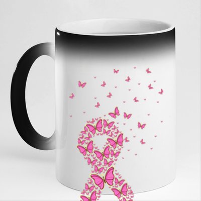 Breast Cancer Awareness Pink Butterfly Ribbon 11oz Black Color Changing Mug