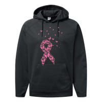 Breast Cancer Awareness Pink Butterfly Ribbon Performance Fleece Hoodie