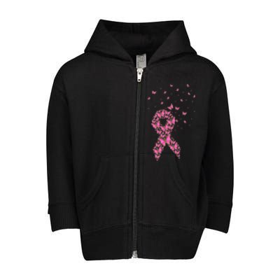 Breast Cancer Awareness Pink Butterfly Ribbon Toddler Zip Fleece Hoodie