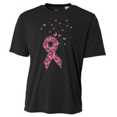 Breast Cancer Awareness Pink Butterfly Ribbon Cooling Performance Crew T-Shirt