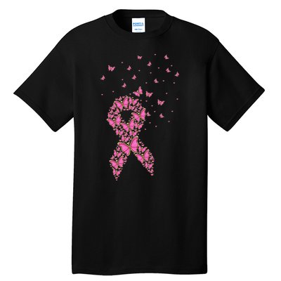 Breast Cancer Awareness Pink Butterfly Ribbon Tall T-Shirt