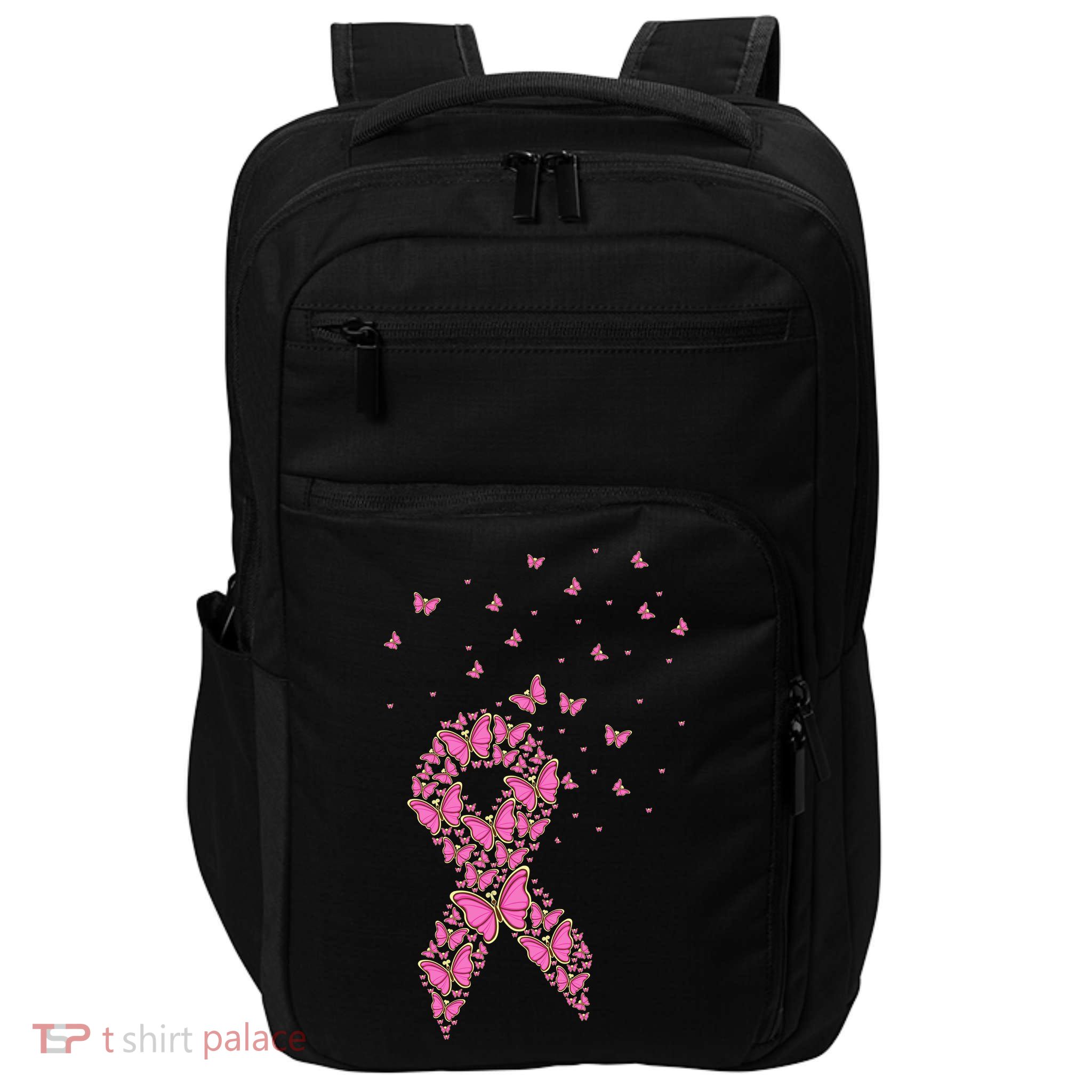 Breast Cancer Awareness Pink Butterfly Ribbon Impact Tech Backpack