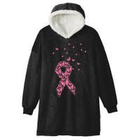 Breast Cancer Awareness Pink Butterfly Ribbon Hooded Wearable Blanket