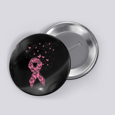 Breast Cancer Awareness Pink Butterfly Ribbon Button