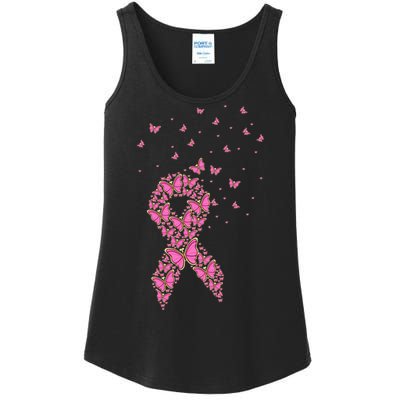 Breast Cancer Awareness Pink Butterfly Ribbon Ladies Essential Tank