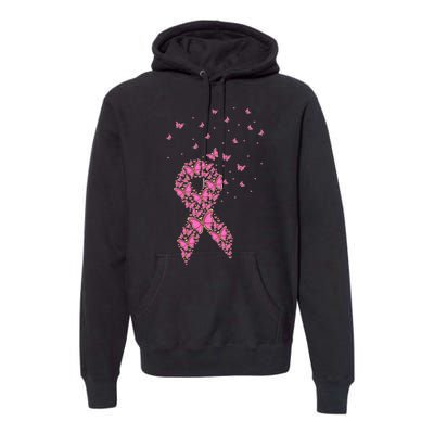 Breast Cancer Awareness Pink Butterfly Ribbon Premium Hoodie