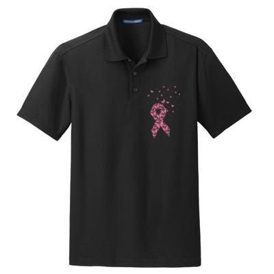 Breast Cancer Awareness Pink Butterfly Ribbon Dry Zone Grid Polo