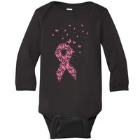 Breast Cancer Awareness Pink Butterfly Ribbon Baby Long Sleeve Bodysuit