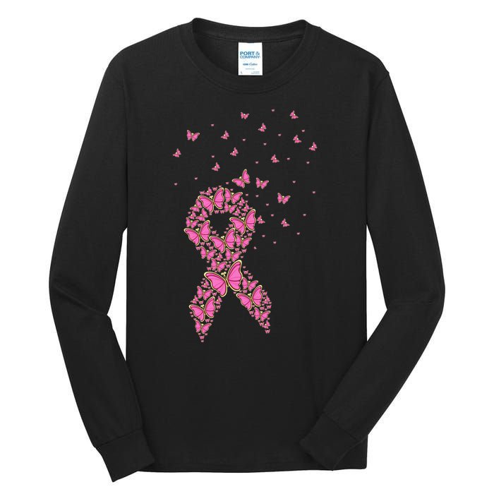 Breast Cancer Awareness Pink Butterfly Ribbon Tall Long Sleeve T-Shirt