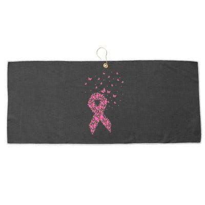 Breast Cancer Awareness Pink Butterfly Ribbon Large Microfiber Waffle Golf Towel