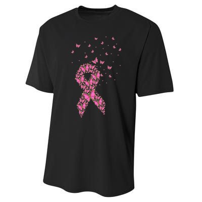 Breast Cancer Awareness Pink Butterfly Ribbon Performance Sprint T-Shirt