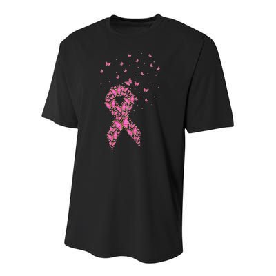 Breast Cancer Awareness Pink Butterfly Ribbon Youth Performance Sprint T-Shirt