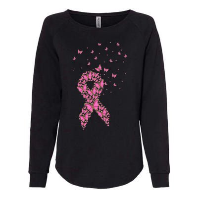 Breast Cancer Awareness Pink Butterfly Ribbon Womens California Wash Sweatshirt