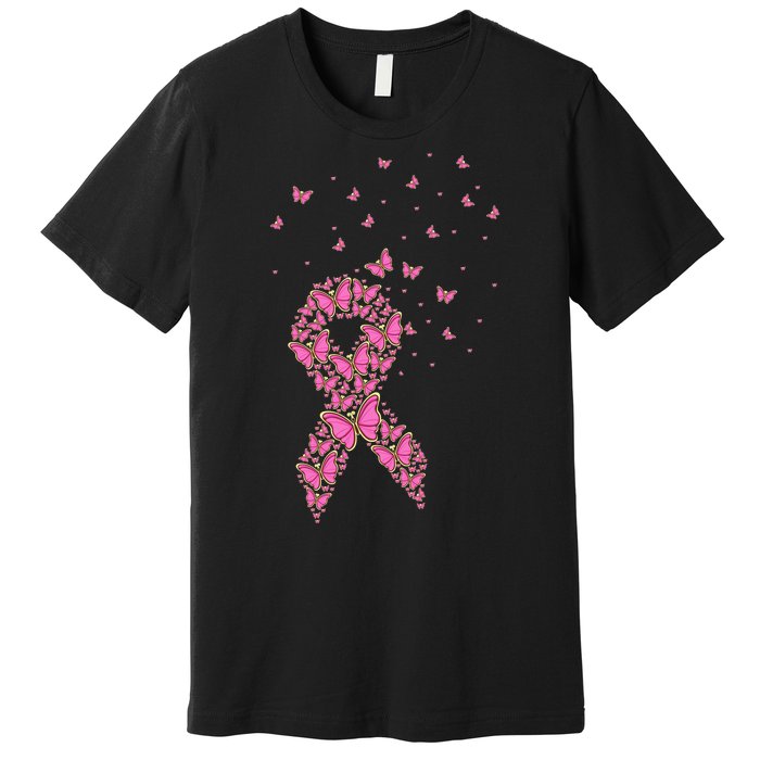 Breast Cancer Awareness Pink Butterfly Ribbon Premium T-Shirt