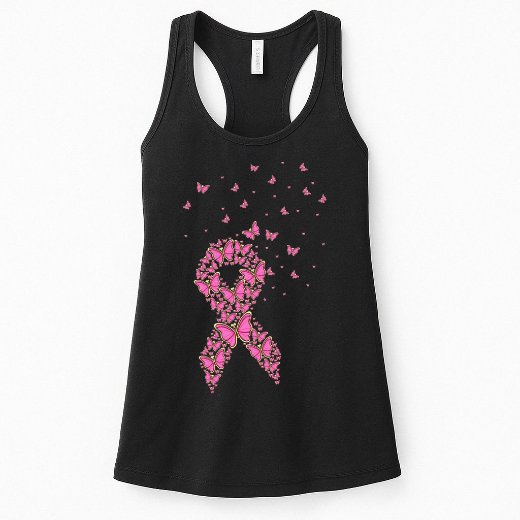 Breast Cancer Awareness Pink Butterfly Ribbon Womens Tank Top