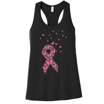 Breast Cancer Awareness Pink Butterfly Ribbon Women's Racerback Tank