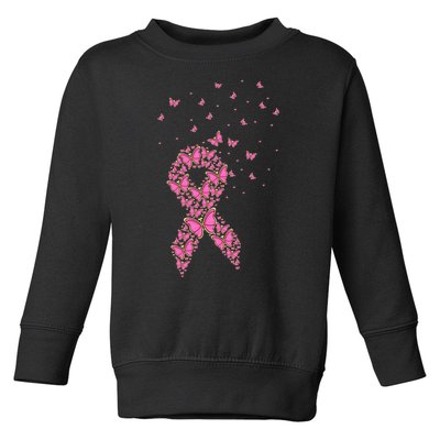 Breast Cancer Awareness Pink Butterfly Ribbon Toddler Sweatshirt