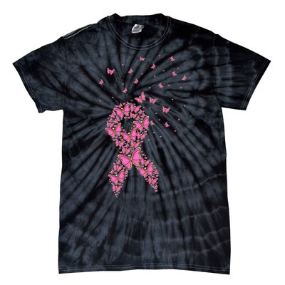 Breast Cancer Awareness Pink Butterfly Ribbon Tie-Dye T-Shirt