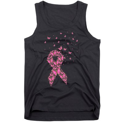 Breast Cancer Awareness Pink Butterfly Ribbon Tank Top