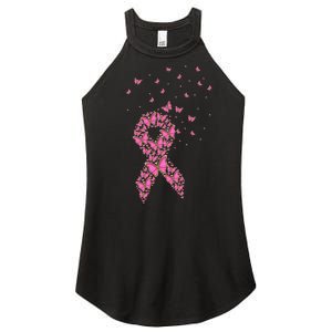 Breast Cancer Awareness Pink Butterfly Ribbon Women's Perfect Tri Rocker Tank