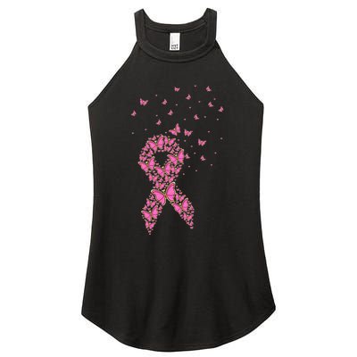 Breast Cancer Awareness Pink Butterfly Ribbon Women's Perfect Tri Rocker Tank