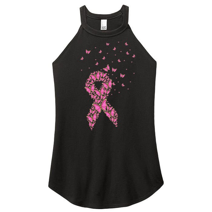 Breast Cancer Awareness Pink Butterfly Ribbon Women's Perfect Tri Rocker Tank