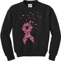 Breast Cancer Awareness Pink Butterfly Ribbon Kids Sweatshirt