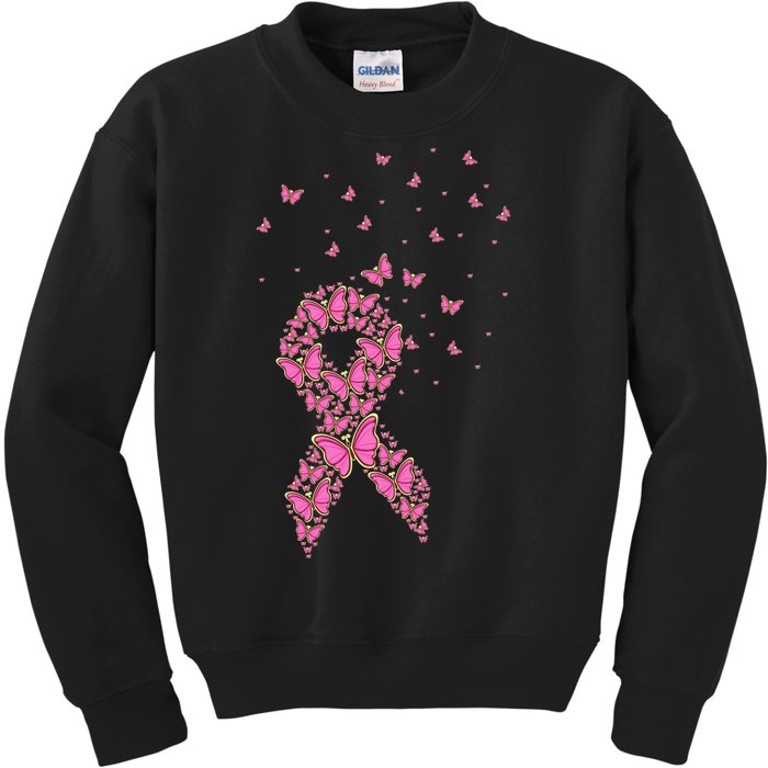 Breast Cancer Awareness Pink Butterfly Ribbon Kids Sweatshirt