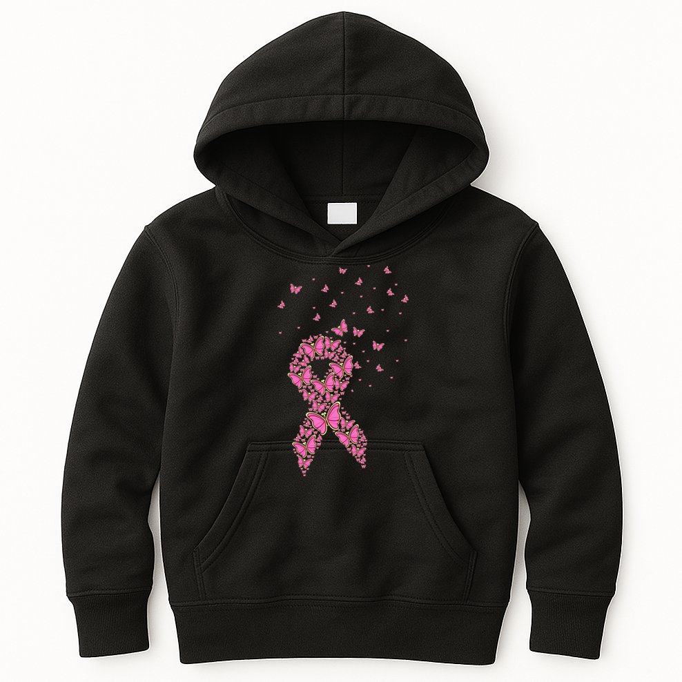 Breast Cancer Awareness Pink Butterfly Ribbon Kids Hoodie