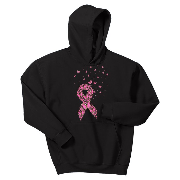 Breast Cancer Awareness Pink Butterfly Ribbon Kids Hoodie