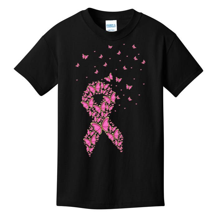 Breast Cancer Awareness Pink Butterfly Ribbon Kids T-Shirt