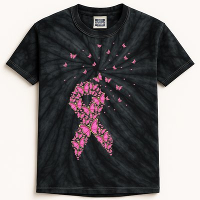 Breast Cancer Awareness Pink Butterfly Ribbon Kids Tie-Dye T-Shirt