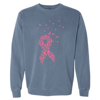 Breast Cancer Awareness Pink Butterfly Ribbon Garment-Dyed Sweatshirt