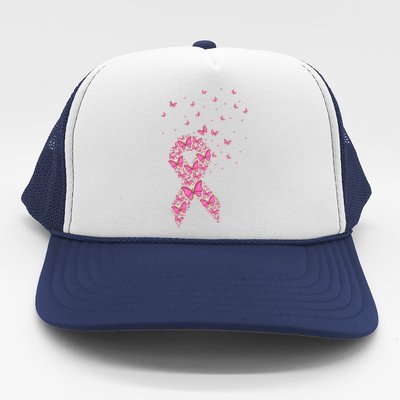 Breast Cancer Awareness Pink Butterfly Ribbon Trucker Hat