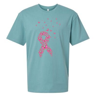 Breast Cancer Awareness Pink Butterfly Ribbon Sueded Cloud Jersey T-Shirt